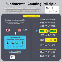 An educational infographic illustrating the Fundamental Counting Principle