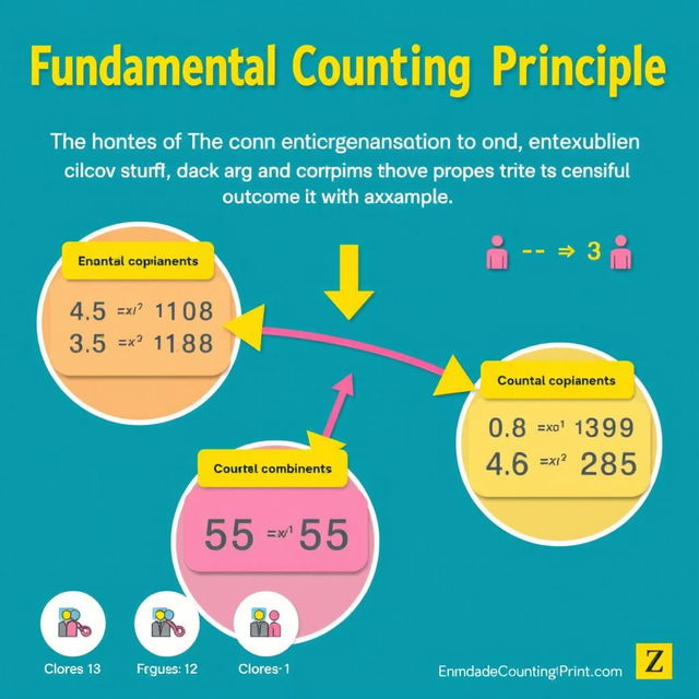 An educational infographic illustrating the Fundamental Counting Principle