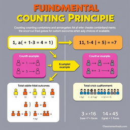 An educational infographic illustrating the Fundamental Counting Principle