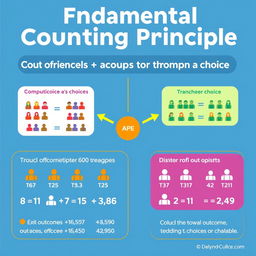 An educational infographic illustrating the Fundamental Counting Principle