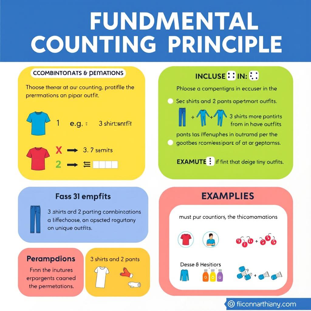 An educational infographic illustrating the Fundamental Counting Principle