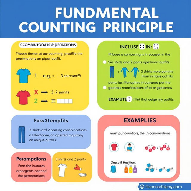 An educational infographic illustrating the Fundamental Counting Principle