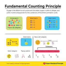 An educational infographic illustrating the Fundamental Counting Principle in a visually engaging way