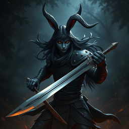 A harengon character, depicted as a dark, mysterious figure with long, flowing ears and rabbit-like features