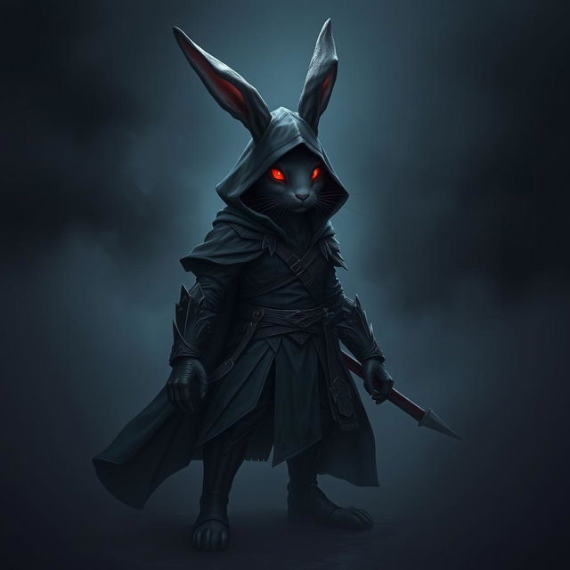 A super-badass masterpiece full-body portrait of a fantasy shadow assassin rabbit