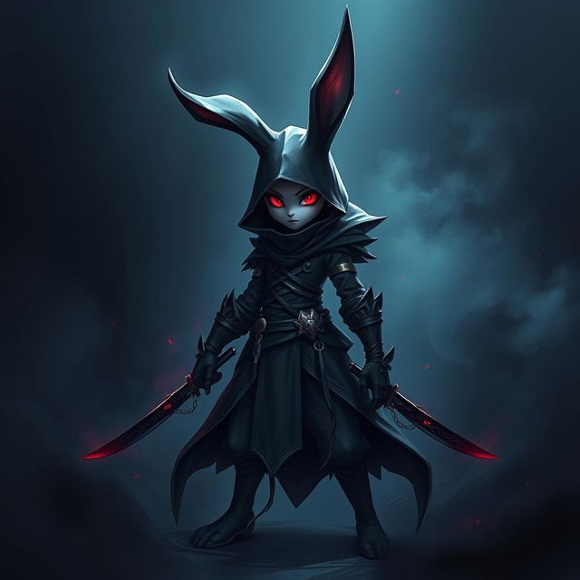 A super-badass masterpiece full-body portrait of a fantasy shadow assassin rabbit