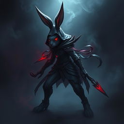 A super-badass masterpiece full-body portrait of a fantasy shadow assassin rabbit