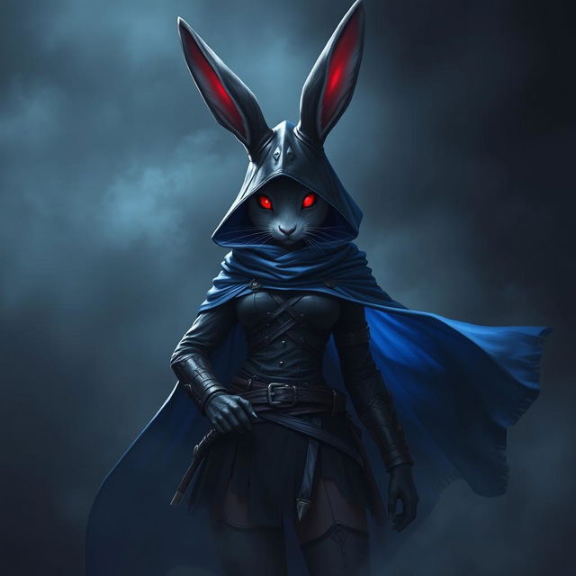 A super-badass masterpiece full-body portrait of a fantasy shadow assassin rabbit