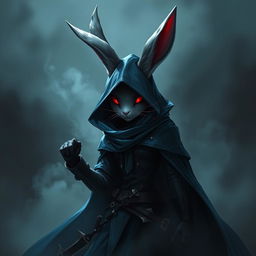 A super-badass masterpiece full-body portrait of a fantasy shadow assassin rabbit
