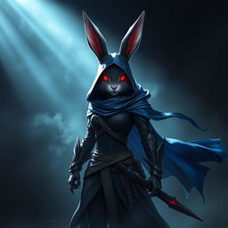 A super-badass masterpiece full-body portrait of a fantasy shadow assassin rabbit