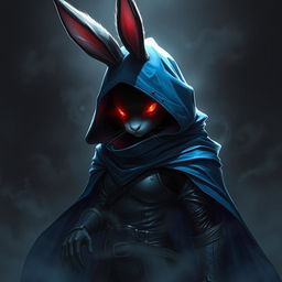 A super-badass, full-body portrait of a fantasy shadow assassin rabbit, depicted as an anthro rabbit with bunny ears and fur