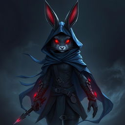 A super-badass, full-body portrait of a fantasy shadow assassin rabbit, depicted as an anthro rabbit with bunny ears and fur