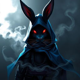 A super-badass, full-body portrait of a fantasy shadow assassin rabbit, depicted as an anthro rabbit with bunny ears and fur