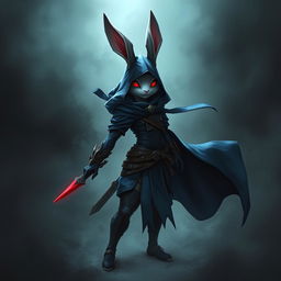 A full-body portrait of a badass fantasy shadow assassin rabbit character