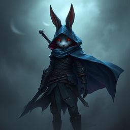 A full-body portrait of a badass fantasy shadow assassin rabbit character