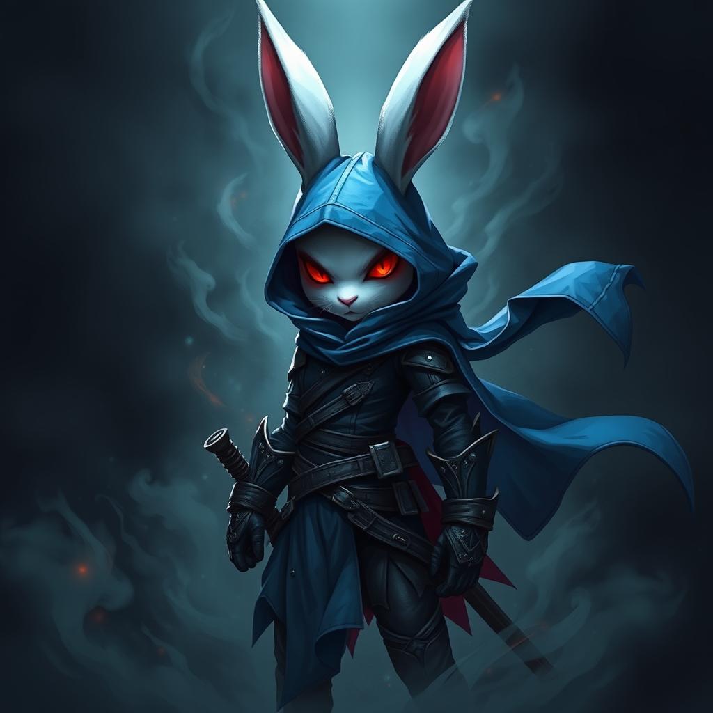 A full-body portrait of a badass fantasy shadow assassin rabbit character