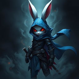 A full-body portrait of a badass fantasy shadow assassin rabbit character