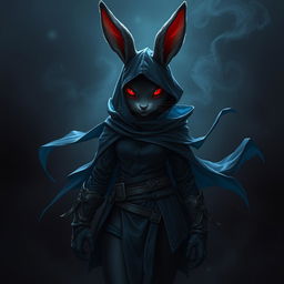 A full-body portrait of a super badass fantasy shadow assassin rabbit character