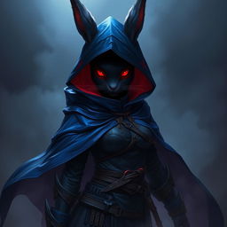 A full-body portrait of a fantasy shadow assassin rabbit, depicted as an anthro rabbit with prominent bunny ears