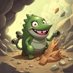 A stylized, imaginative creature named Drillburt, resembling a blend of a burrowing animal and a drill