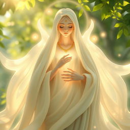 An artistic representation of an ethereal figure symbolizing 'Mother', radiating warmth and love