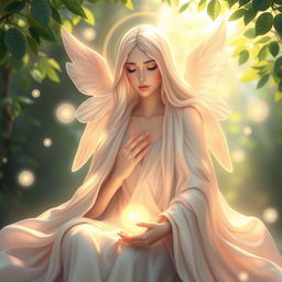 An artistic representation of an ethereal figure symbolizing 'Mother', radiating warmth and love