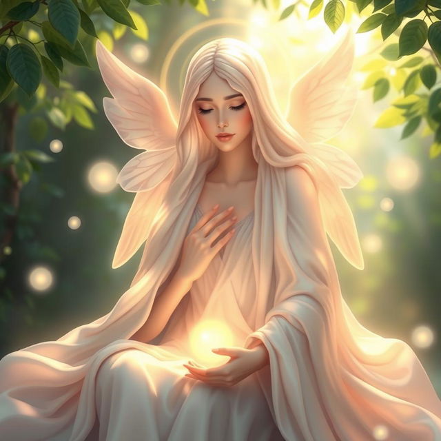 An artistic representation of an ethereal figure symbolizing 'Mother', radiating warmth and love