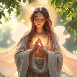 An artistic representation of an ethereal figure symbolizing 'Mother', radiating warmth and love