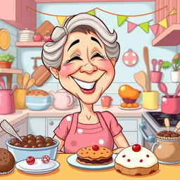 A humorous and lighthearted cartoon illustration of a mother figure, depicted in a playful, exaggerated style that celebrates her personality and warmth