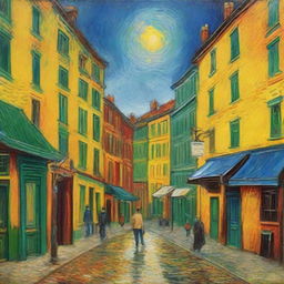 The same expressive and vibrant cityscape painting, only now expanded to depict a larger and more sprawling urban environment, still maintaining Vincent Van Gogh's signature style.