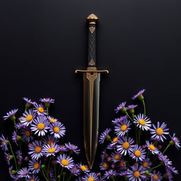 A captivating cover design featuring a single, authentic ritual dagger gracefully positioned atop a bed of delicate purple aster flowers