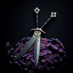 A captivating cover design featuring a single, authentic ritual dagger gracefully positioned atop a bed of delicate purple aster flowers