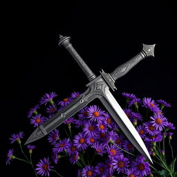A striking cover design featuring a single, authentic ritual dagger elegantly laid atop a bed of vibrant purple aster flowers
