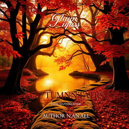 A captivating book cover design featuring an enchanting forest scene during golden hour