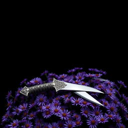 An elegant cover design showcasing a single, authentic ritual dagger meticulously laid on a bed of vibrant purple aster flowers