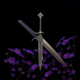 An elegant cover design showcasing a single, authentic ritual dagger meticulously laid on a bed of vibrant purple aster flowers