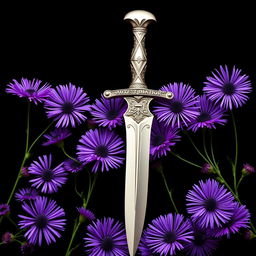 An elegant cover design showcasing a single, authentic ritual dagger meticulously laid on a bed of vibrant purple aster flowers