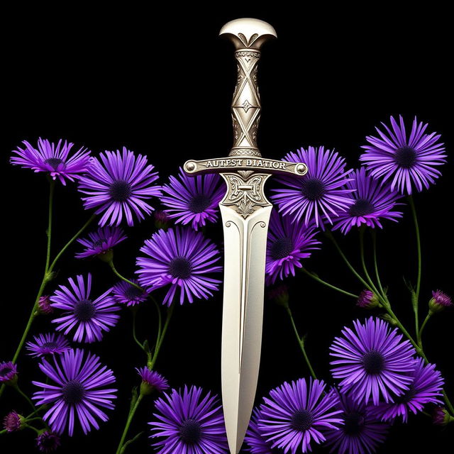 An elegant cover design showcasing a single, authentic ritual dagger meticulously laid on a bed of vibrant purple aster flowers