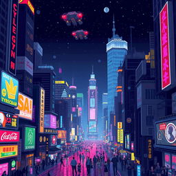 A vibrant Cyberpunk cityscape at night, filled with neon lights and towering skyscrapers