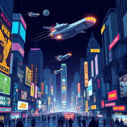 A vibrant Cyberpunk cityscape at night, filled with neon lights and towering skyscrapers