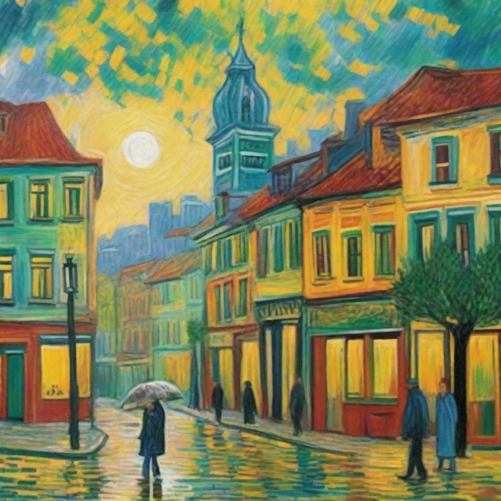 The same expressive and vibrant cityscape painting, only now expanded to depict a larger and more sprawling urban environment, still maintaining Vincent Van Gogh's signature style.