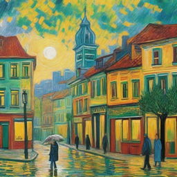 The same expressive and vibrant cityscape painting, only now expanded to depict a larger and more sprawling urban environment, still maintaining Vincent Van Gogh's signature style.