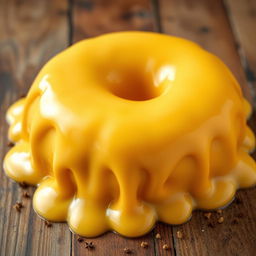 A visually captivating image of a large, circular mound of melting cheese, cascading in smooth, gooey streams