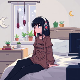 A 16-bit pixel art character of a girl inspired by the theme of comfort and home