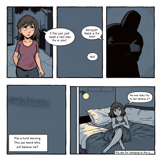 A comic strip depicting the story of Mia, a young lesbian woman