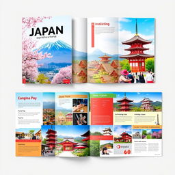 A vibrant and captivating travel brochure showcasing Japan's breathtaking scenery and cultural attractions