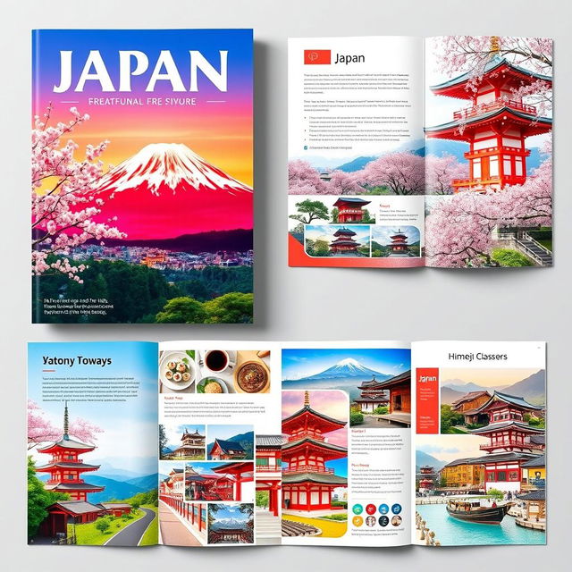 A vibrant and captivating travel brochure showcasing Japan's breathtaking scenery and cultural attractions