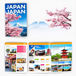 A vibrant and captivating travel brochure showcasing Japan's breathtaking scenery and cultural attractions