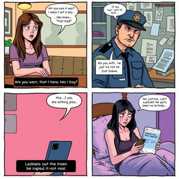 A comic strip illustration consisting of four panels depicting a dramatic narrative