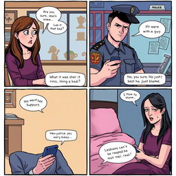A comic strip illustration consisting of four panels depicting a dramatic narrative